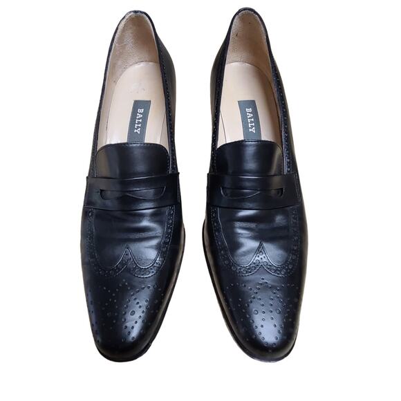 Bally Vintage Black Leather Made in Italy Pumps Shoes 3" Heels Brogue Style 10 N - Picture 2 of 5